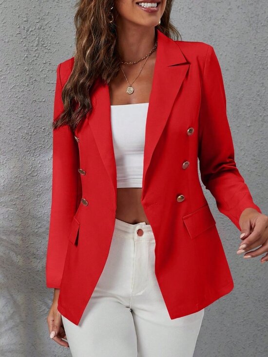Jackets & Blazers - Red Elegant Women's Lapel Neck Double Breasted Blazer